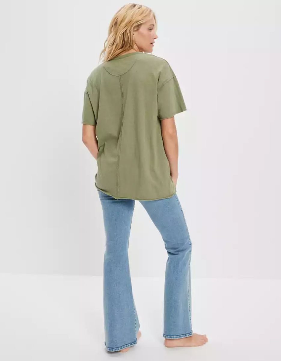 T Shirts American Eagle AE Oversized Tee Vert Olive Femme | DWL-89856991